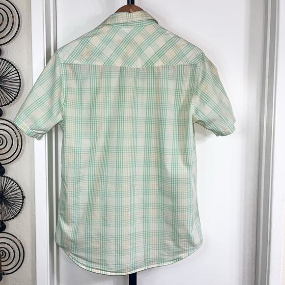 RVCA Mens Button Up Shirt - Green Yellow White Plaid, Size L - Picture 2 of 8
